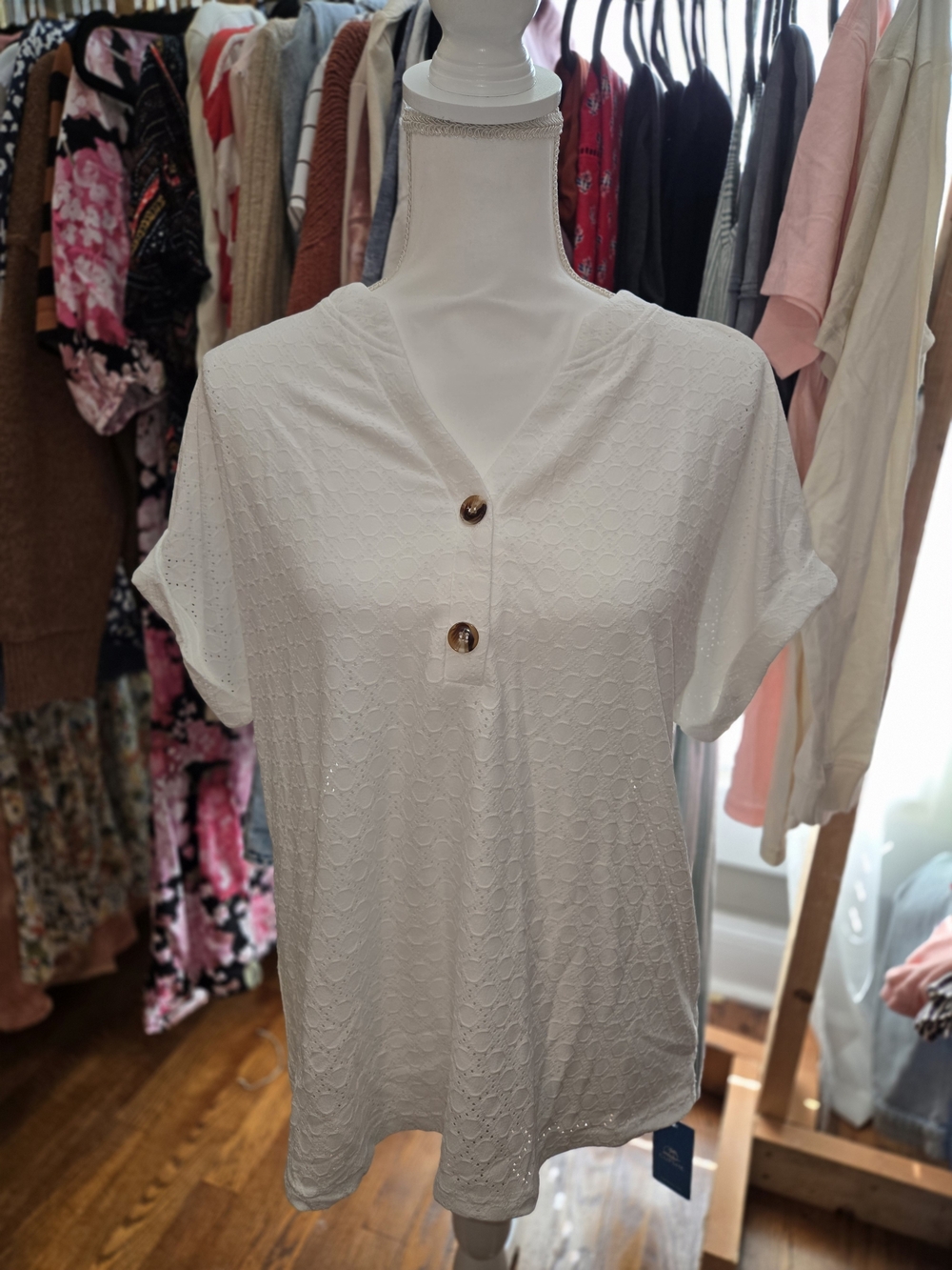 Cupshe White Eyelet Button V-Neck Tunic